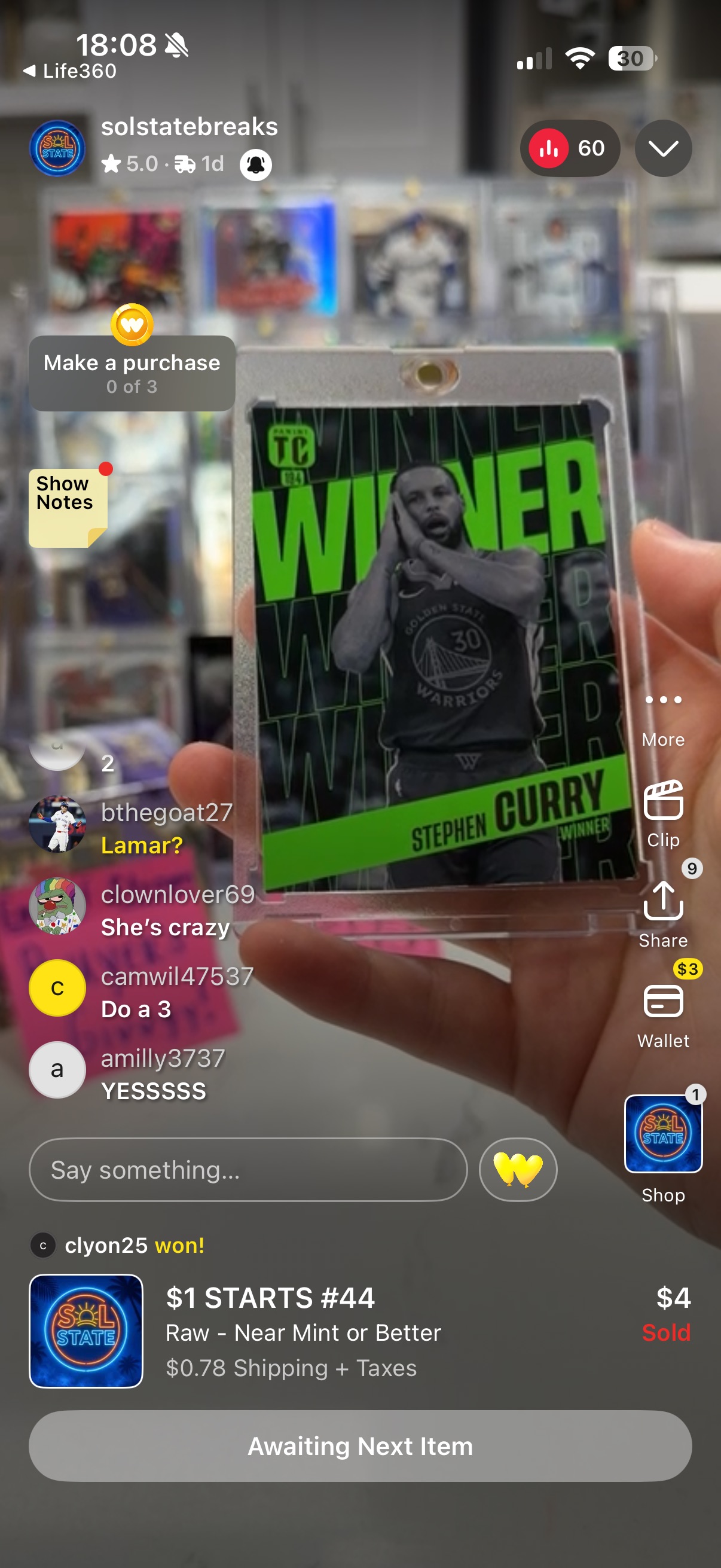 2026 Panini TC Award Winner Stephen Curry — front