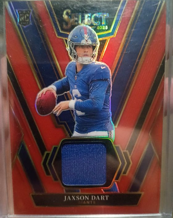 2025 Panini Select #RSW-JDT Jaxson Dart Rookie Swatches Red Prizm — front