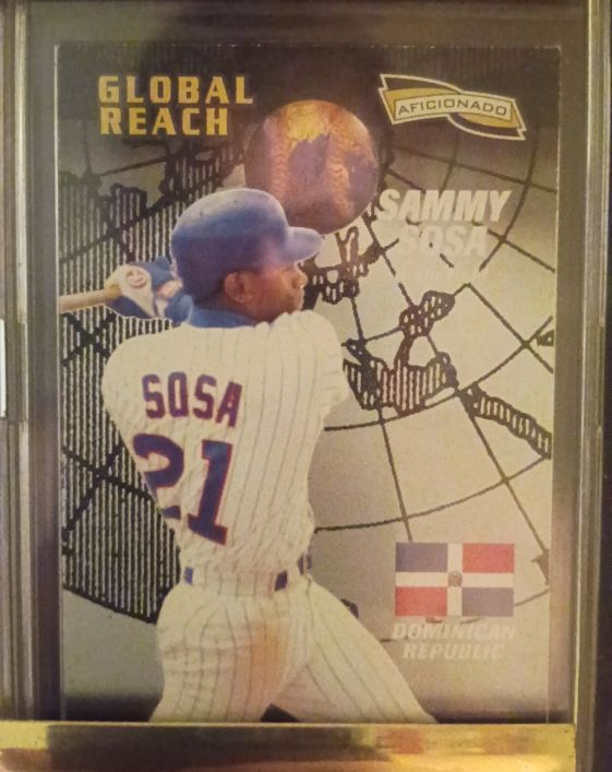 1996 Pinnacle Aficionado Global Reach #158 Sammy Sosa — front