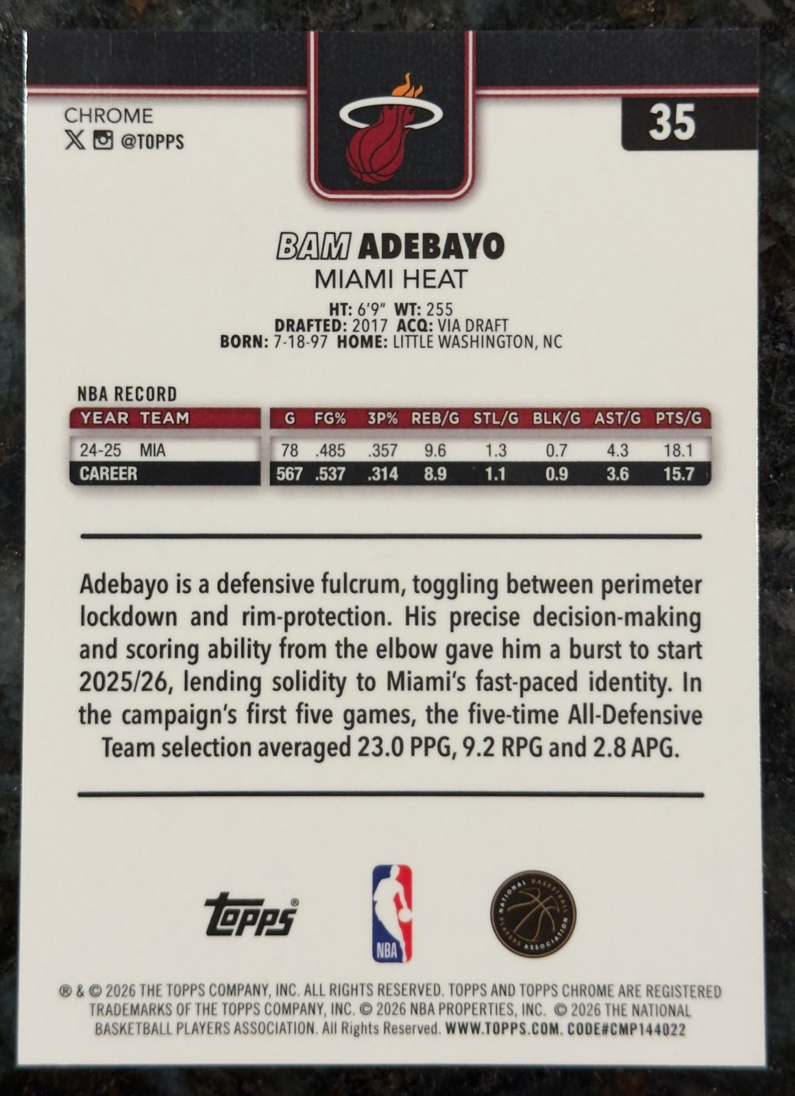 2025 Topps Chrome #35 Bam Adebayo — front