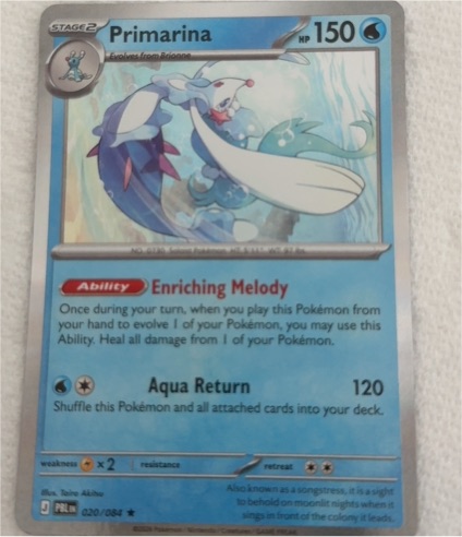 2026 Nintendo Pokemon TCG Primarina 020/084 — front
