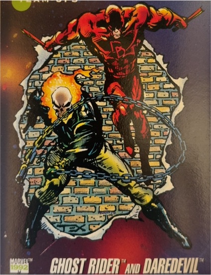 1992 Impel Marvel Universe #90 Ghost Rider and Daredevil — front