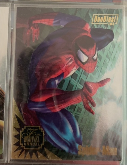 1995 Flair Marvel Annual DuoBlast #1 Spider-Man / Scarlet Spider — front