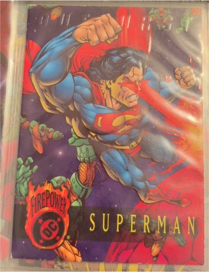 1996 SkyBox DC Outburst: Firepower Superman Embossed Promo Card — front