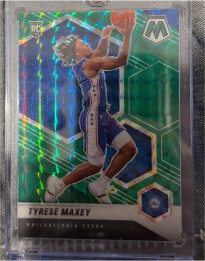 2020-21 Panini Mosaic #203 Tyrese Maxey Green Mosaic Prizm Rookie — front