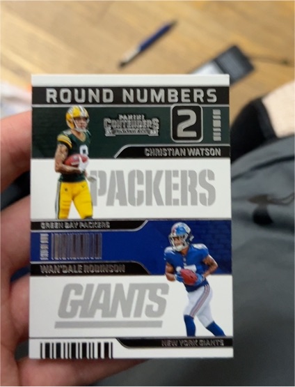 2022 Panini Contenders Round Numbers #RN-WR Christian Watson / Wan'Dale Robinson — front