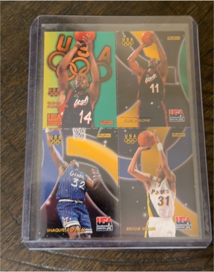 1996 SkyBox USA Basketball Quads #Q15 Shaquille O'Neal / Reggie Miller / Karl Malone / David Robinson — front
