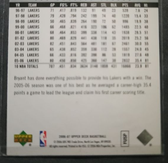 2006-07 Upper Deck #82 Kobe Bryant Lakers — front