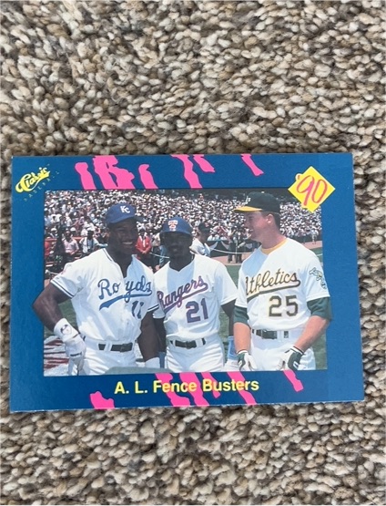 1990 Classic #59 A.L. Fence Busters Bo Jackson, Ruben Sierra, Mark McGwire — front