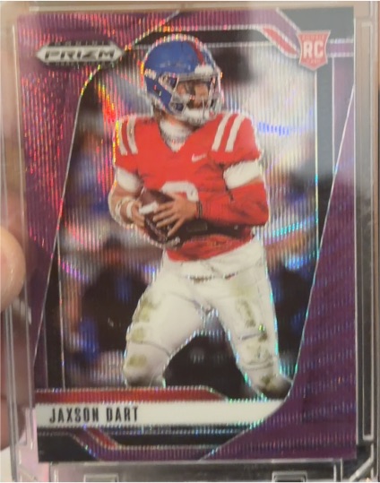 2025 Panini Prizm Draft Picks #90 Jaxson Dart Purple Wave Rookie Ole Miss Rebels — front