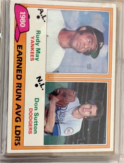 1981 Topps #7 1980 Earned Run Average Leaders Rudy May / Don Sutton — front