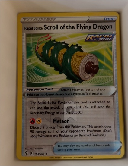 2021 Pokemon Evolving Skies #153 Rapid Strike Scroll of the Flying Dragon — front