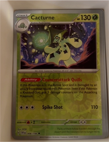 2023 Pokemon TCG Scarlet & Violet Base Set #006 Cacturne — front