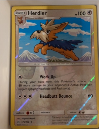 2019 Pokémon TCG Sun & Moon Cosmic Eclipse #175 Herdier — front
