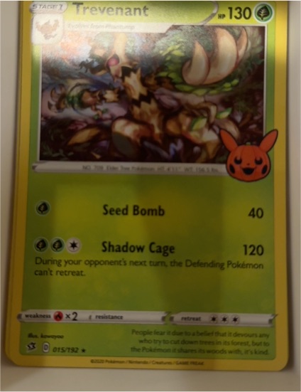 2020 Pokémon TCG Rebel Clash #015 Trevenant Trick or Trade Halloween Promo — front