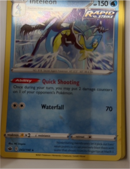 2021 Pokemon TCG Sword & Shield Chilling Reign #043 Inteleon — front