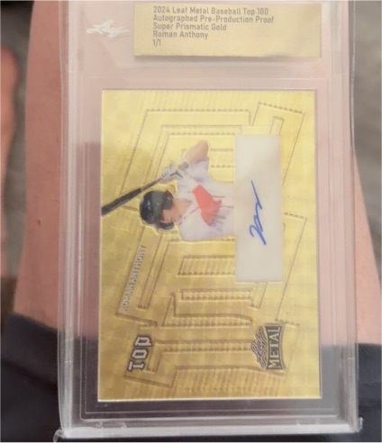 2024 Leaf Metal Baseball Top 100 Autographed Pre-Production Proof Super Prismatic Gold Roman Anthony 1/1 — front