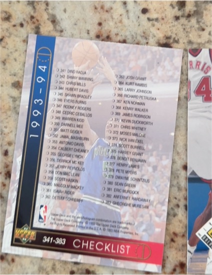 1993-94 Upper Deck NBA Basketball Checklist #341-383 — front