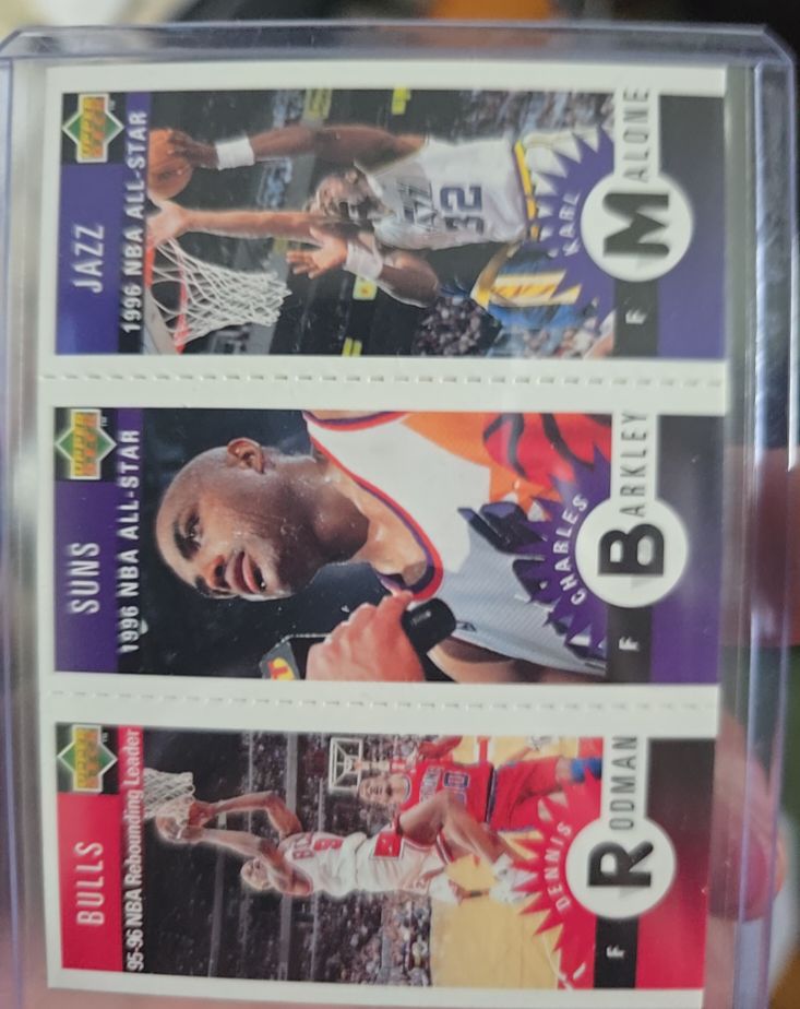 1996-97 Upper Deck Collector's Choice Mini #M83-M65-M14 Karl Malone, Charles Barkley, Dennis Rodman — front