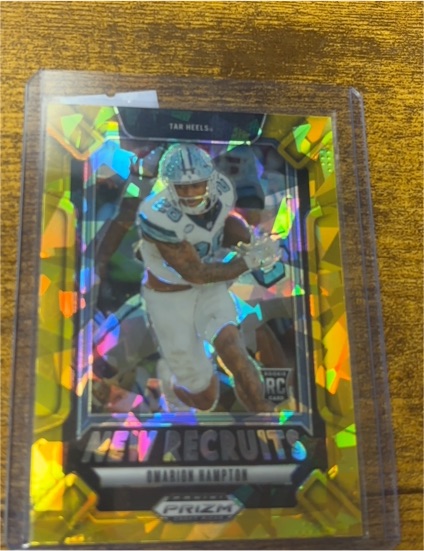 2025 Panini Prizm Draft Picks #18 Omarion Hampton New Recruits Gold Ice RC — front