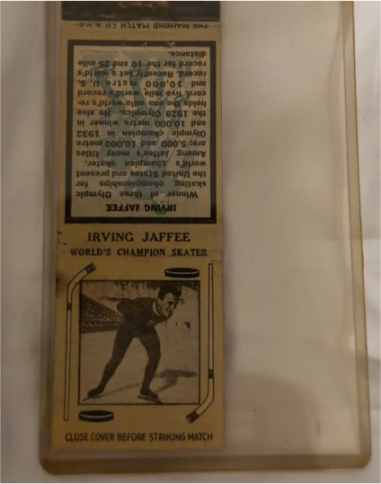 1930s Diamond Matchbook Cover Irving Jaffee World's Champion Skater — front
