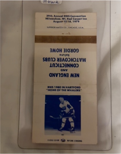 1980 Superior Match Co. Matchcover Gordie Howe Hartford Whalers — front