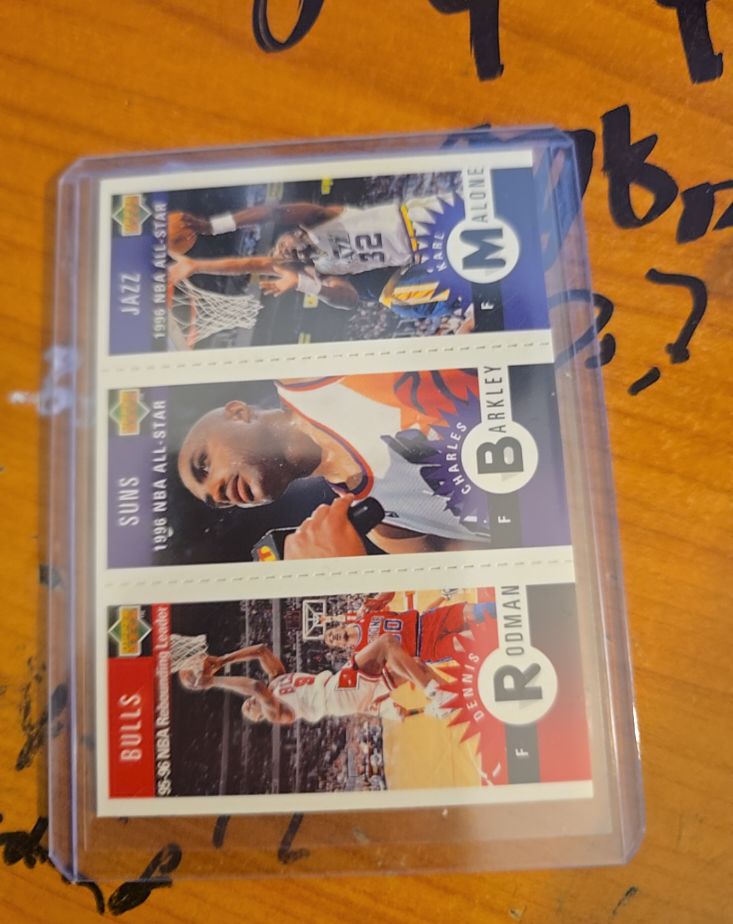 1996-97 Upper Deck Collector's Choice Mini #M83-M65-M14 Karl Malone, Charles Barkley, Dennis Rodman — front
