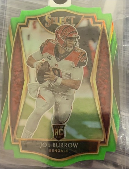 2020 Panini Select Premier Level Neon Green Prizm Die-Cut #146 Joe Burrow Rookie Card — front