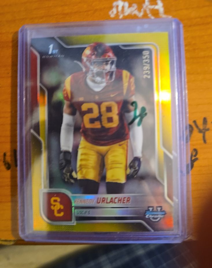 2025 Bowman University Chrome #16 Kennedy Urlacher Yellow Refractor /350 — front