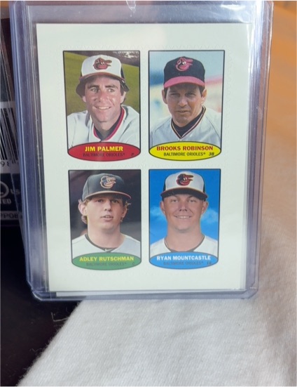 2023 Topps Heritage 1974 Stamps #74BS-51 Jim Palmer Brooks Robinson Adley Rutschman Ryan Mountcastle — front