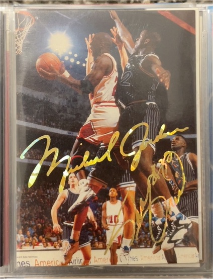 1994 Michael Jordan Shaquille O'Neal Gold Signature Card — front