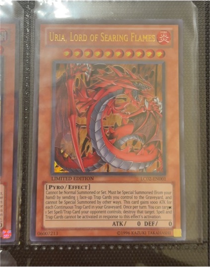 1996 Yu-Gi-Oh! LC02-EN001 Uria, Lord of Searing Flames — front