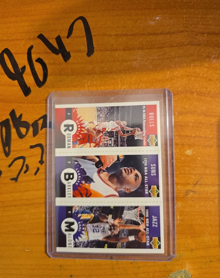 1996-97 Upper Deck Collector's Choice Mini #M14 Dennis Rodman / #M65 Charles Barkley / #M83 Karl Malone — front