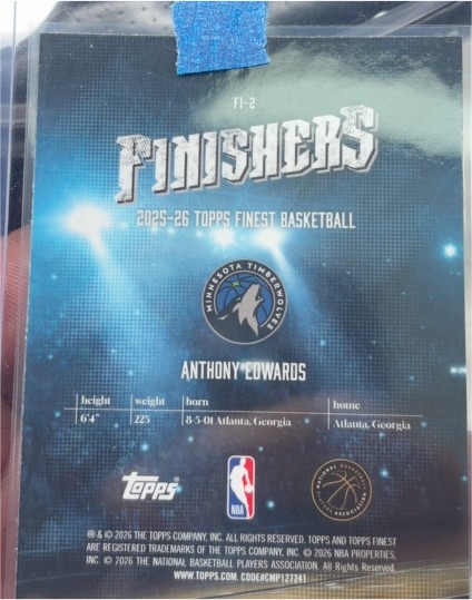 2025-26 Topps Finest Finishers #FI-2 Anthony Edwards — front