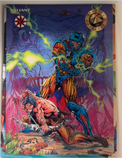 1993 Upper Deck Pyramid The Valiant Era #73 X-O Manowar & Turok — front