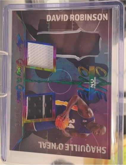 2020 Leaf In The Game #d17/30 Shaquille O'Neal & David Robinson Game Used Jersey Patch — front