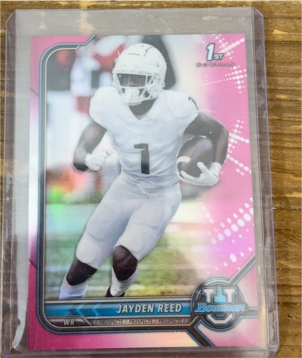 2022 Bowman University #57 Jayden Reed Pink Refractor — front
