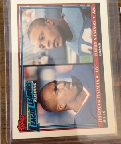 1991 Topps #9 Rushing Leaders Thurman Thomas / Barry Sanders — front