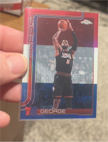 2025-26 Topps Chrome Update #77 Paul George Red White & Blue Refractor — front