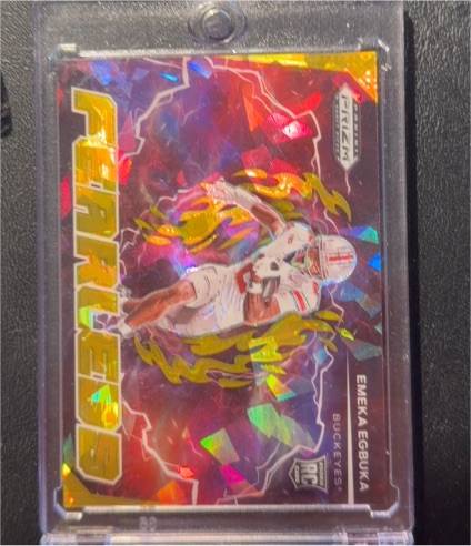 2025 Panini Prizm Draft Picks #F-EEA Emeka Egbuka Fearless Gold Ice Prizm — front