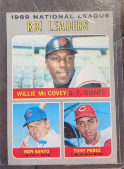 1970 Topps #63 Willie McCovey/Ron Santo/Tony Perez N.L. RBI Leaders — front