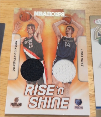 2024-25 Panini NBA Hoops #RSD-DZC Donovan Clingan Zach Edey Rise 'n Shine Dual Memorabilia — front