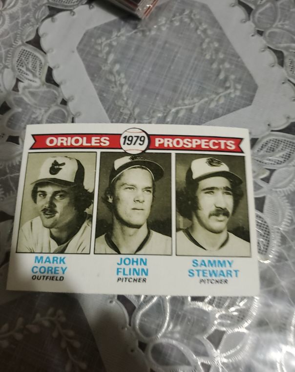 1979 Topps #701 Orioles Prospects Mark Corey / John Flinn / Sammy Stewart — front