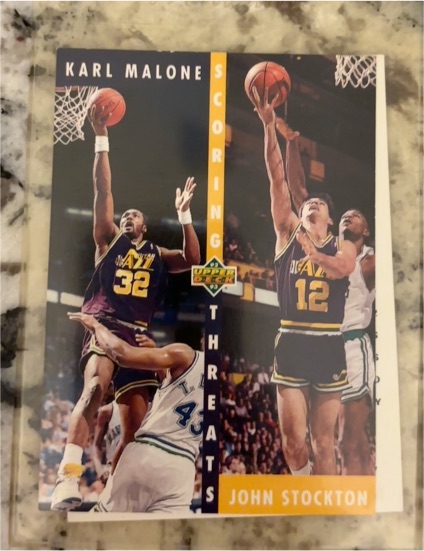 1992-93 Upper Deck #66 Scoring Threats Karl Malone / John Stockton — front