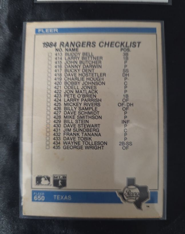 1984 Fleer #650 Texas Rangers Checklist — front