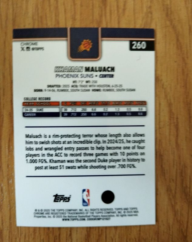 2025-26 Topps Chrome #260 Khaman Maluach — front