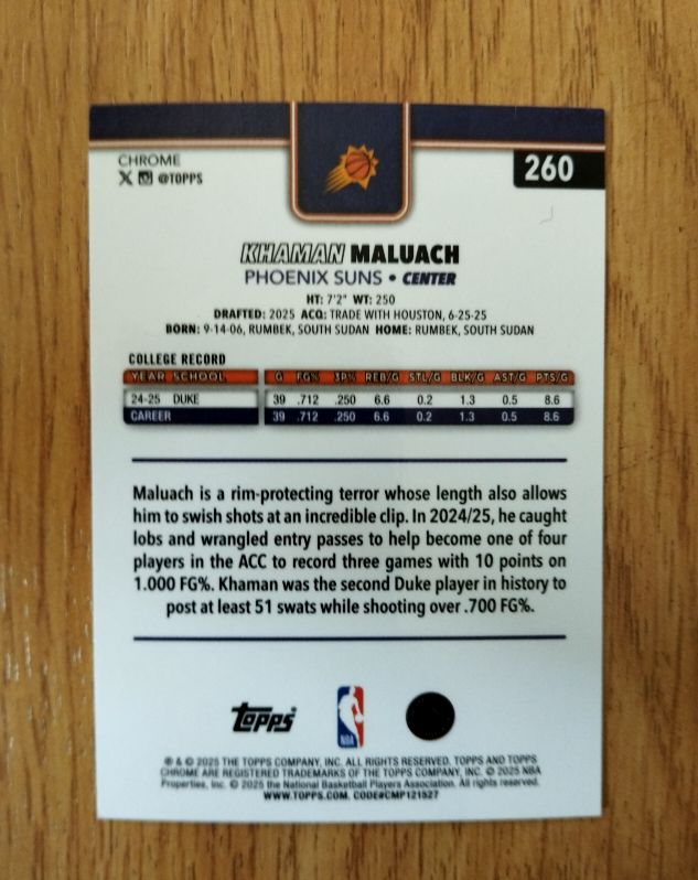 2025 Topps #260 Khaman Maluach — front