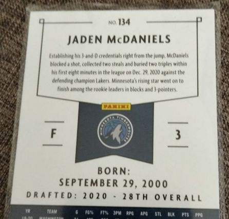 2020-21 Panini Chronicles #134 Jaden McDaniels — front