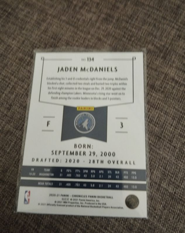2020-21 Panini Chronicles #134 Jaden McDaniels — front