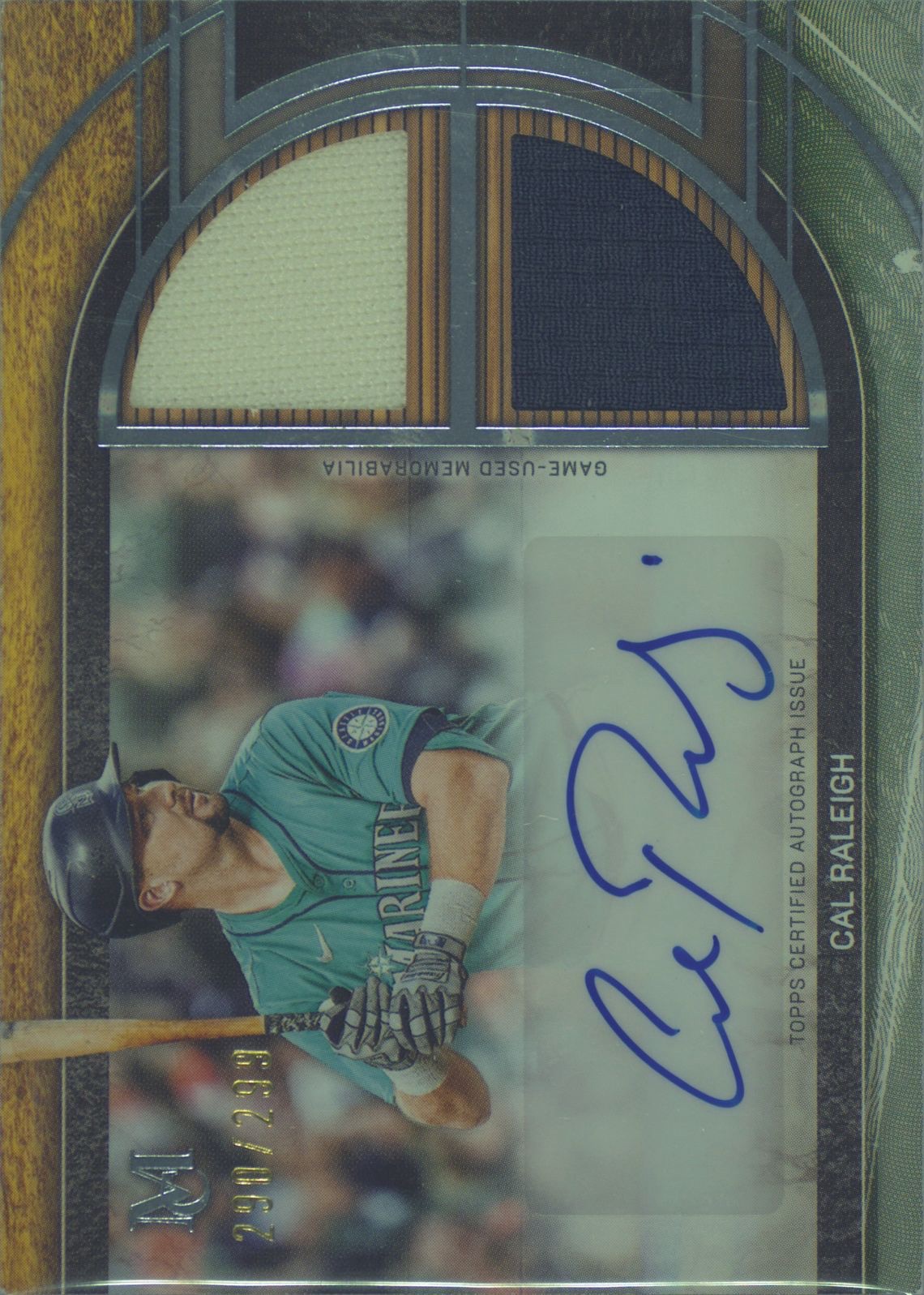 2025 Topps Museum Collection #SPDRA-CR Cal Raleigh Dual Relic Auto /299 — front